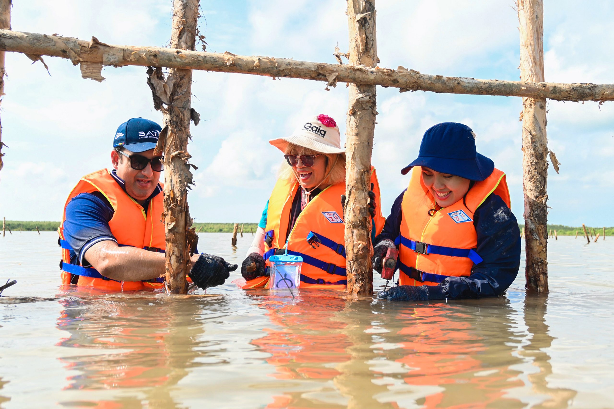 BAT staff working on a mangrove support