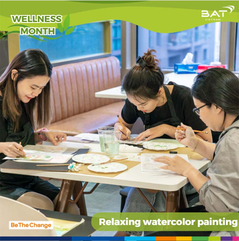 Employees are participating in the Watercolor Painting Workshop in Wellness Month